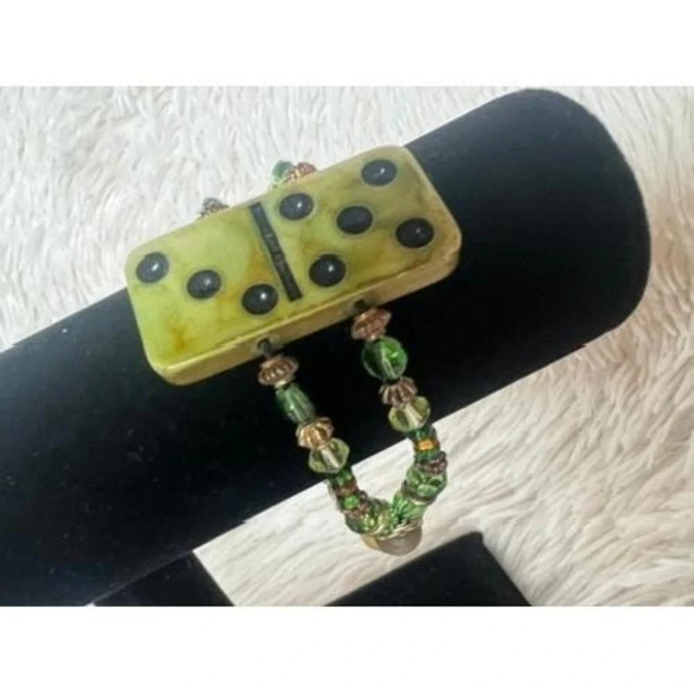 Domino Thistle Bracelet‎ Vintage Green Botanical Whimsigoth Mahjong